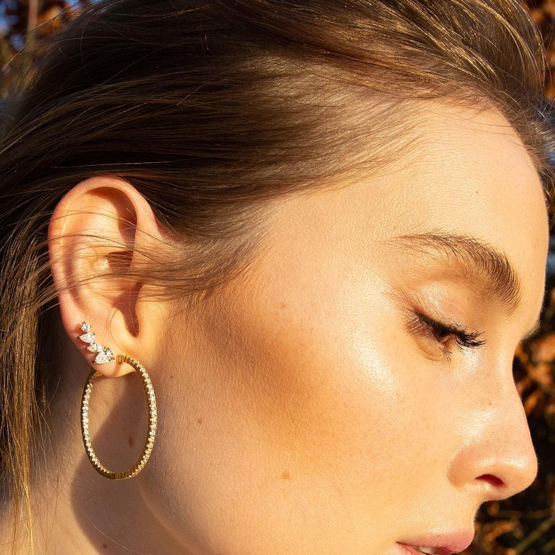 woman's Earrings Gold Plated With White Zircon - ARTSY SILVER