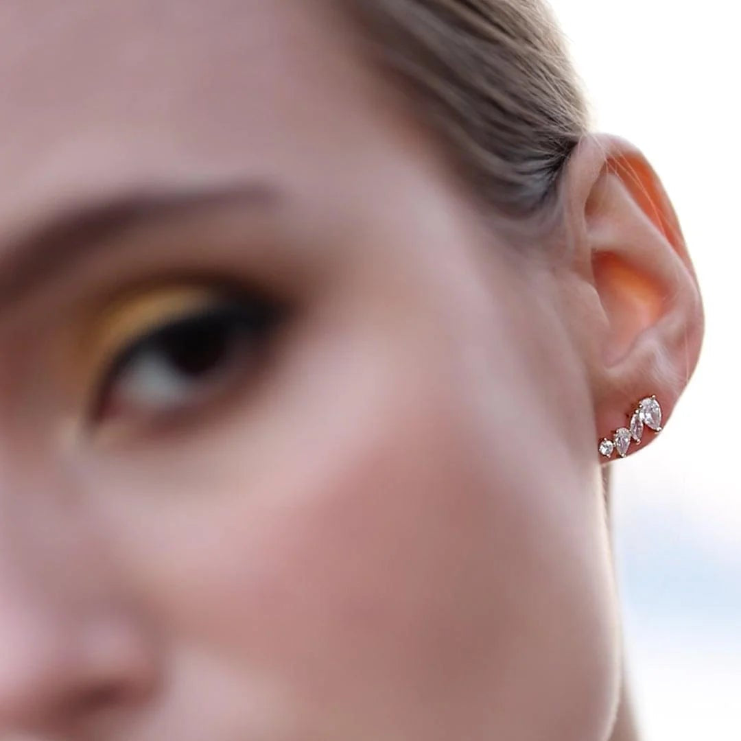 woman's Earrings Gold Plated With White Zircon - ARTSY SILVER