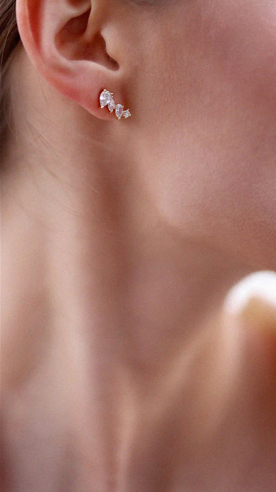 woman's Earrings Gold Plated With White Zircon - ARTSY SILVER