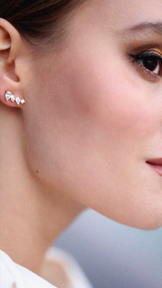 woman's Earrings Gold Plated With White Zircon - ARTSY SILVER