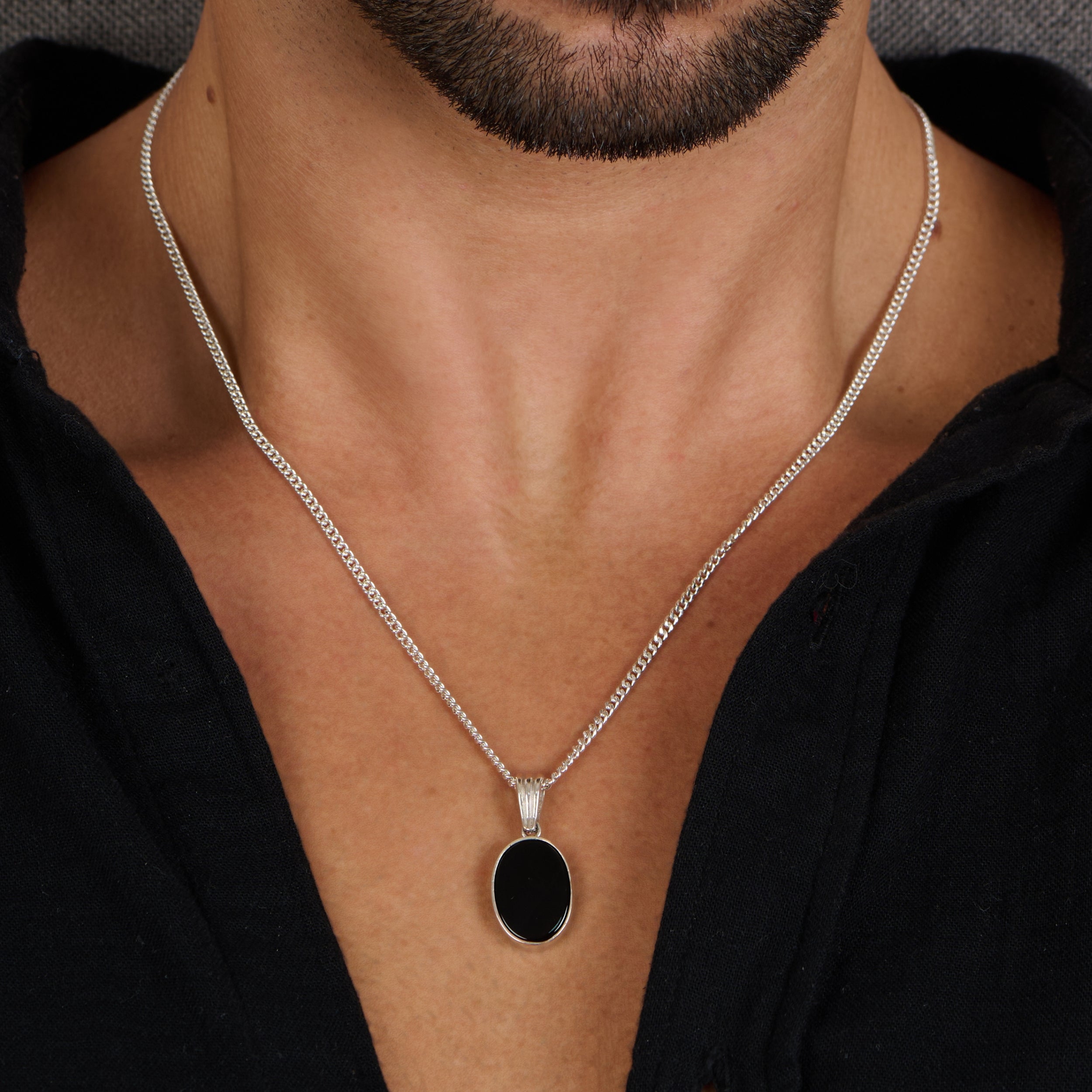 Stylish Black Onyx Oval Pendant for Men - Perfect Accessory