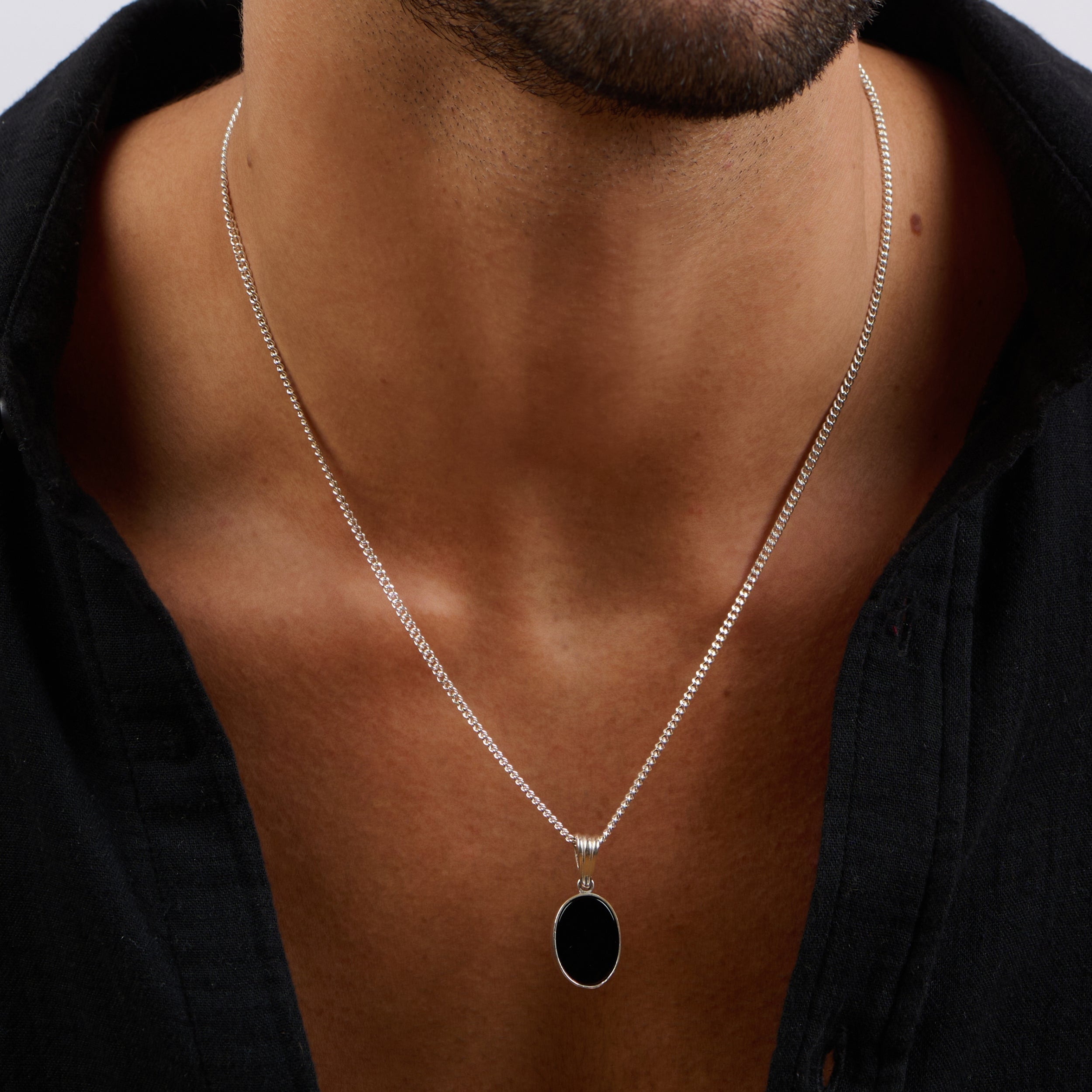 Stylish Black Onyx Oval Pendant for Men - Perfect Accessory
