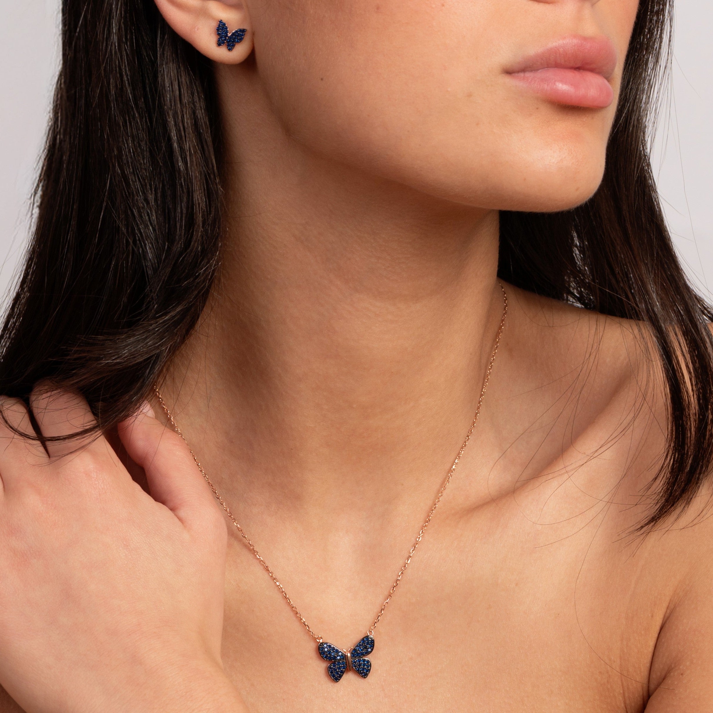 Blue Butterfly Necklace & Earrings Set