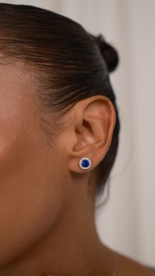 Blue Sapphire Round Earrings