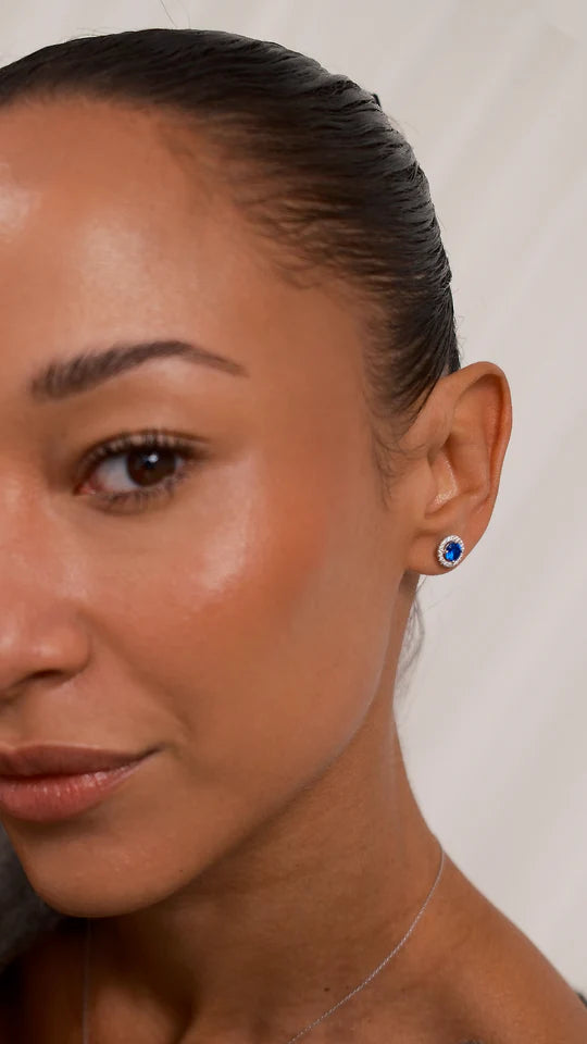 Blue Sapphire Round Earrings