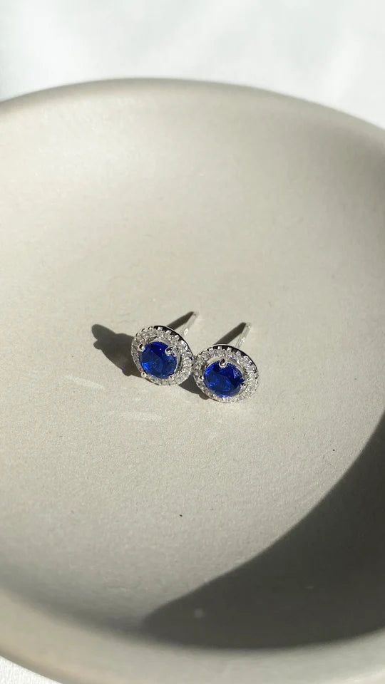 Blue Sapphire Round Earrings