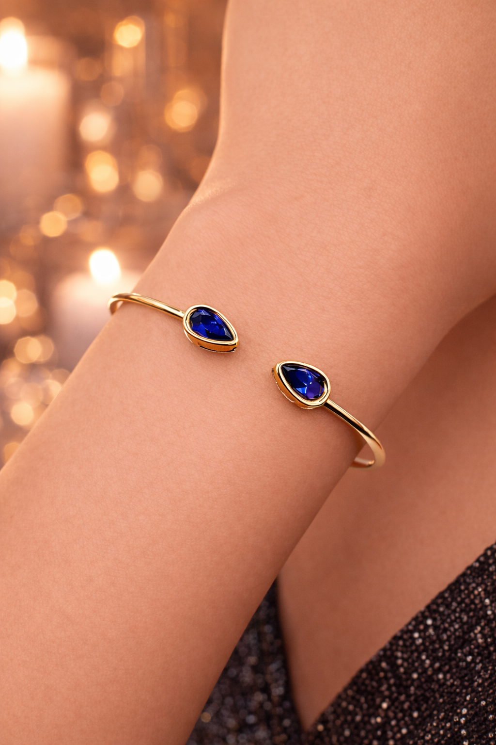 Blue Sapphire Pear Cut Bangle - ARTSY SILVER
