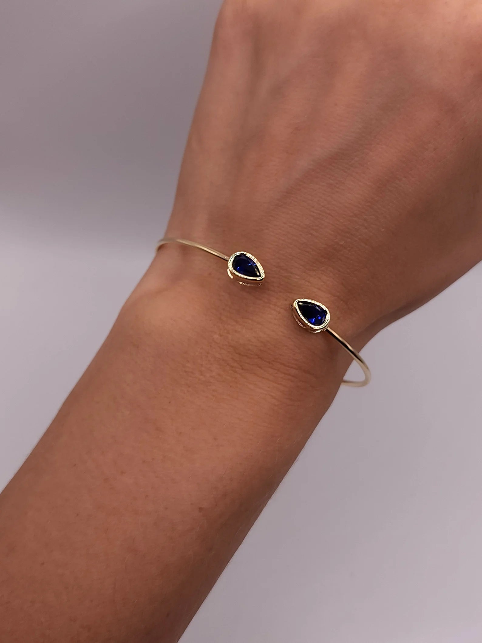 Blue Sapphire Pear Cut Bangle - ARTSY SILVER