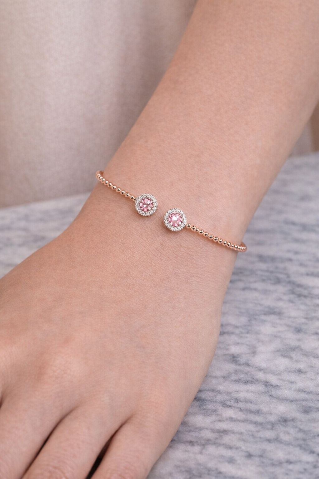Blushed Pink Zircon Bangle - ARTSY SILVER