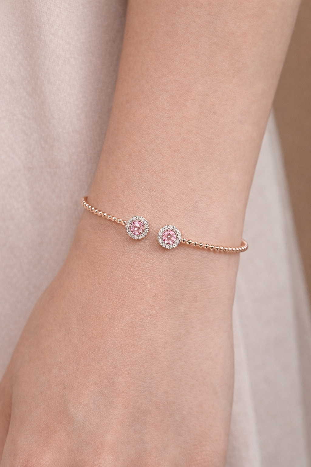 Blushed Pink Zircon Bangle - ARTSY SILVER