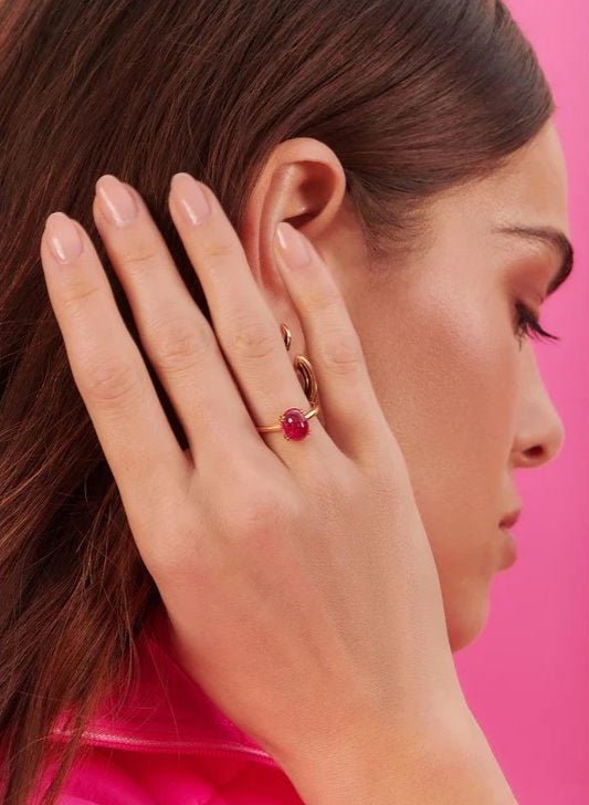 Glossy Ruby Cabochon Ring - ARTSY SILVER