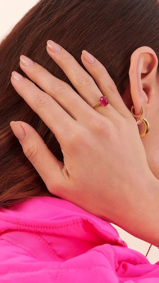 Glossy Ruby Cabochon Ring - ARTSY SILVER