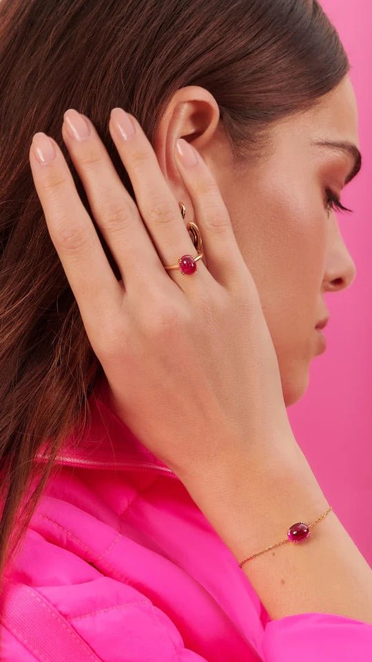 Glossy Ruby Cabochon Ring - ARTSY SILVER