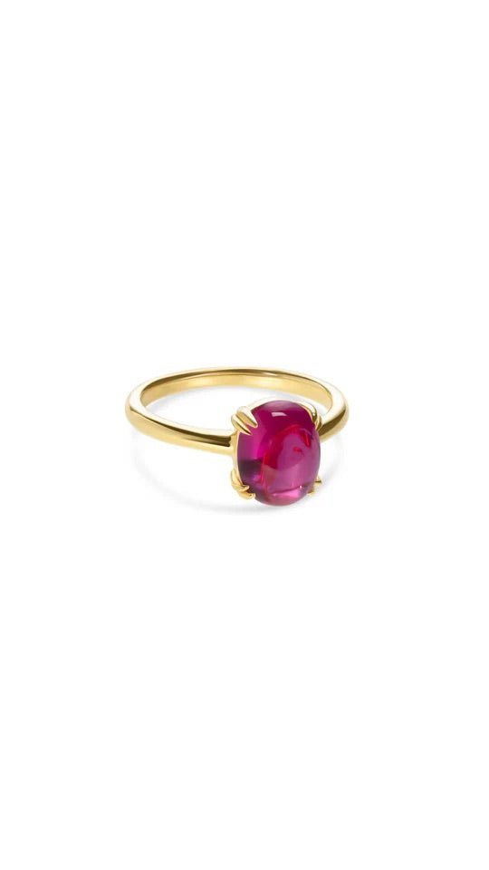 Glossy Ruby Cabochon Ring - ARTSY SILVER