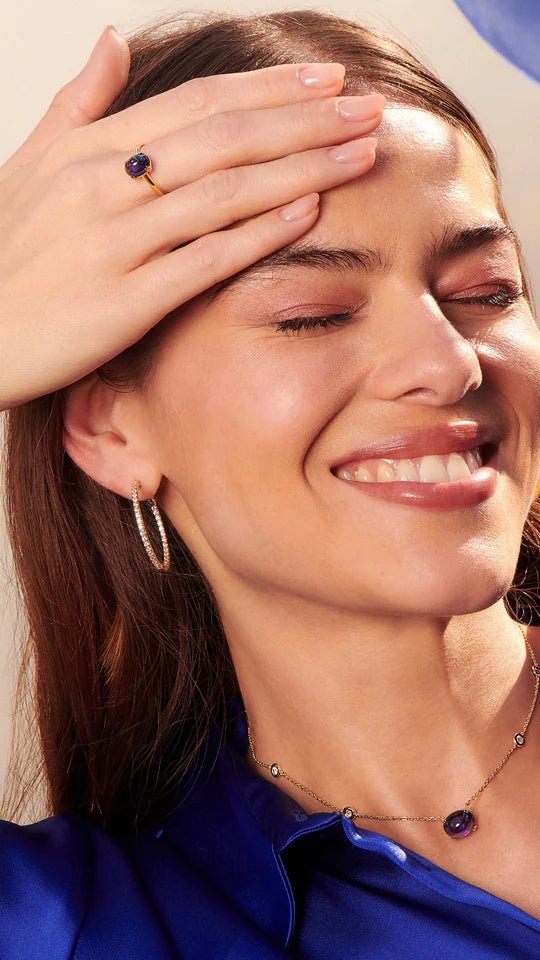 Glossy Cabochon Blue Promise Ring - ARTSY SILVER