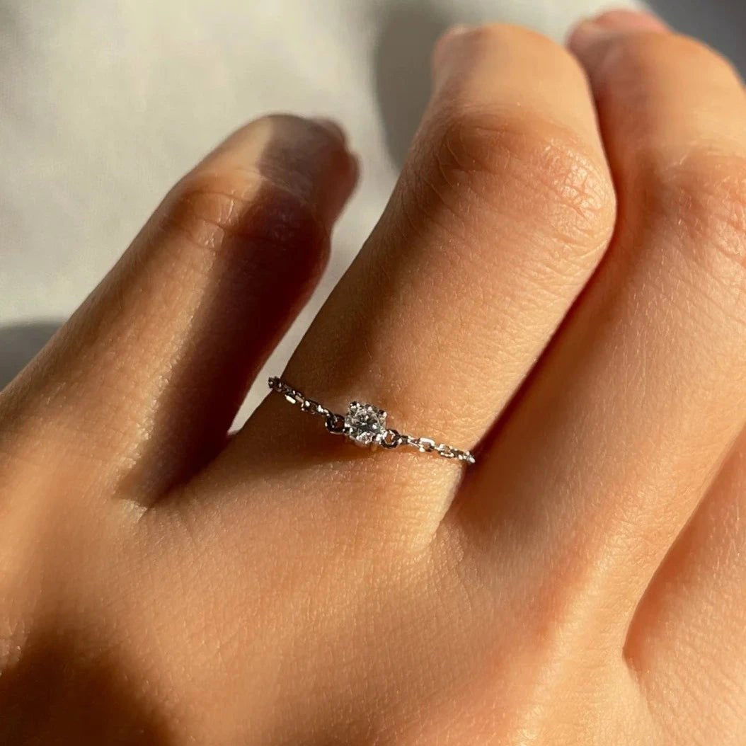 Chain Zircon Stone Ring - ARTSY SILVER