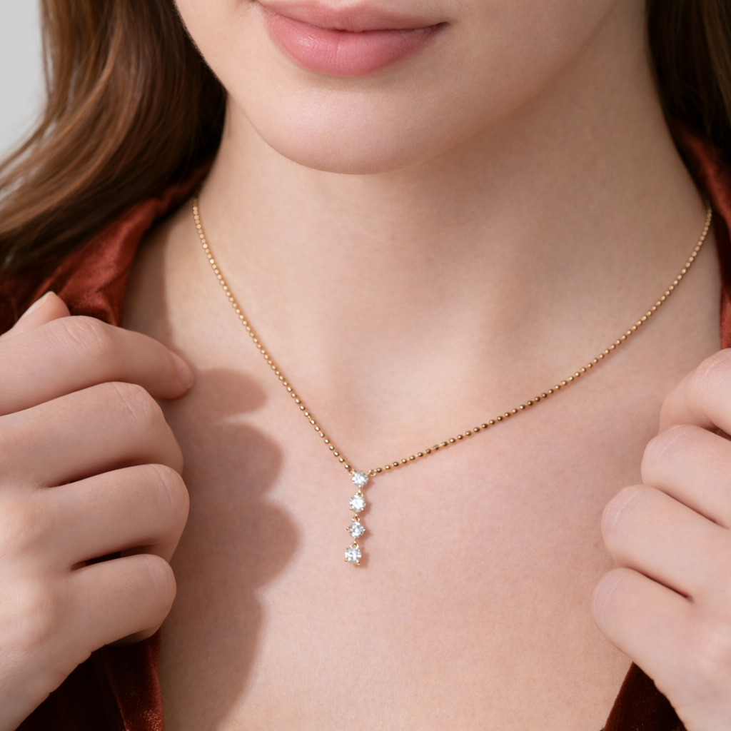 4 Stones Zircon Drop Y Necklace