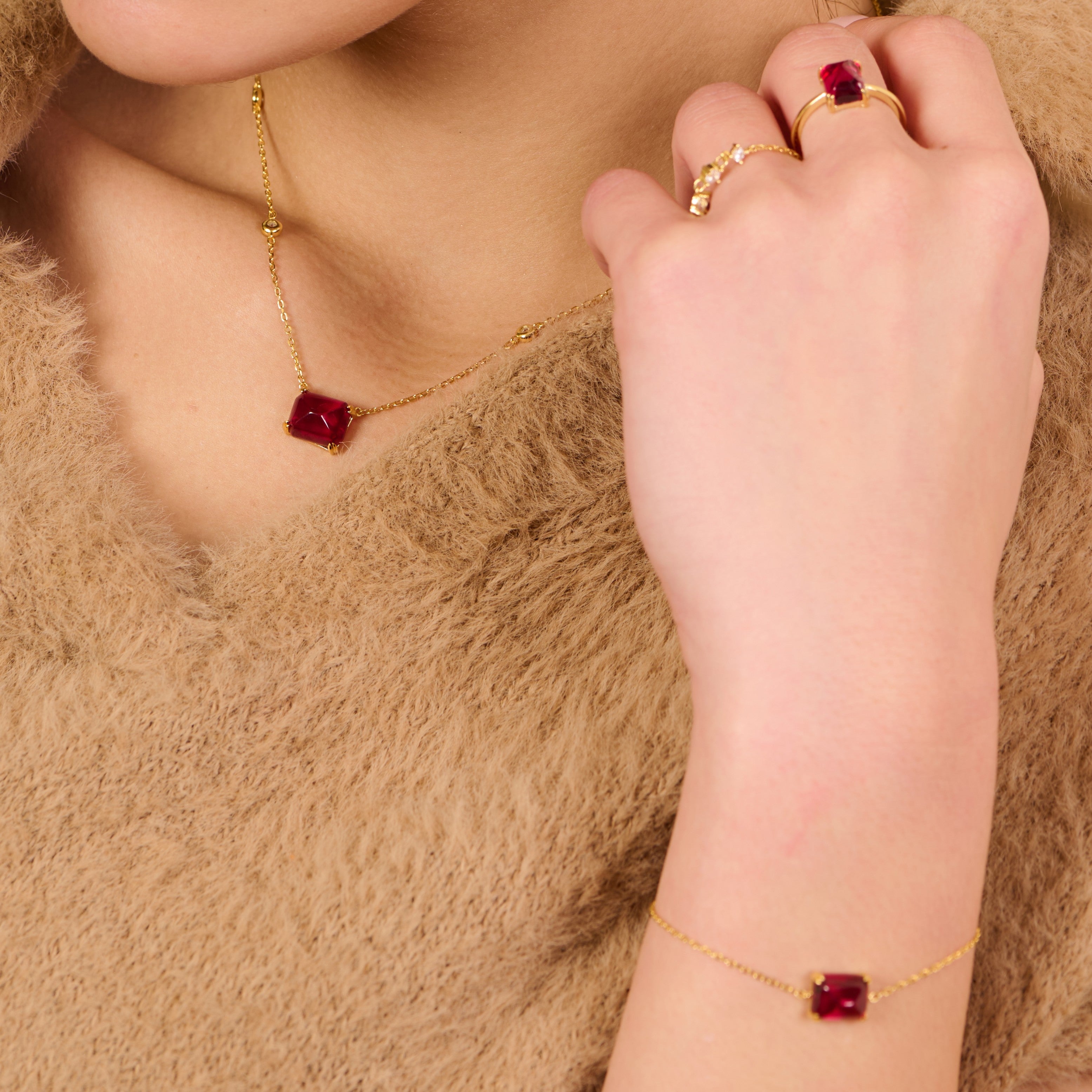 Cherry On Top Ruby Necklace & Bracelet Set