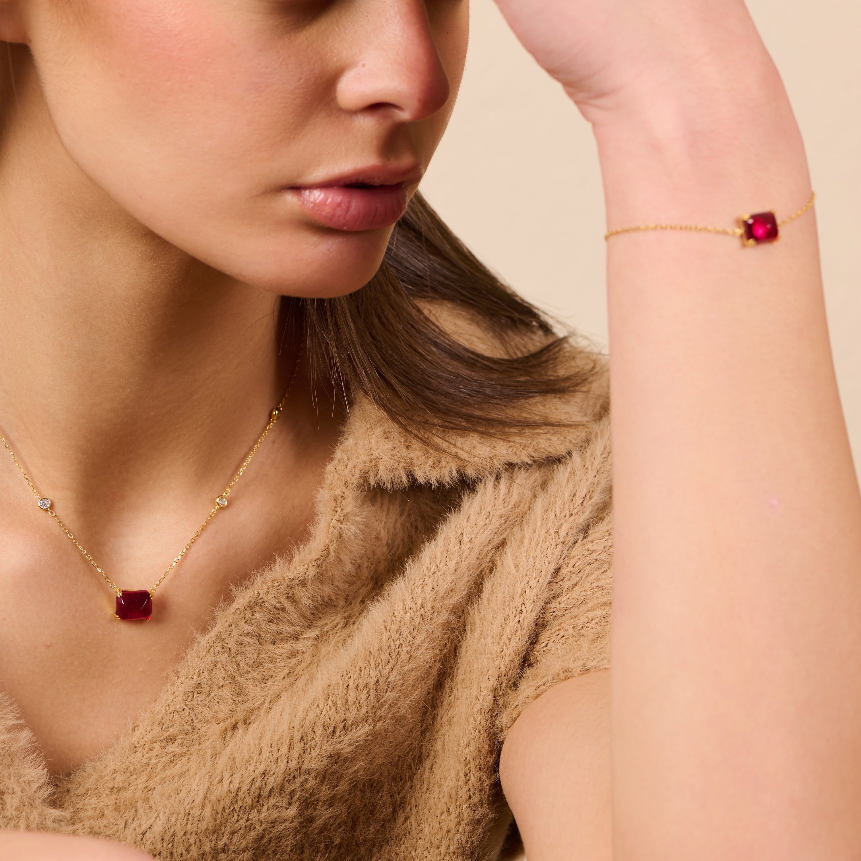 Cherry On Top Ruby Necklace & Bracelet Set