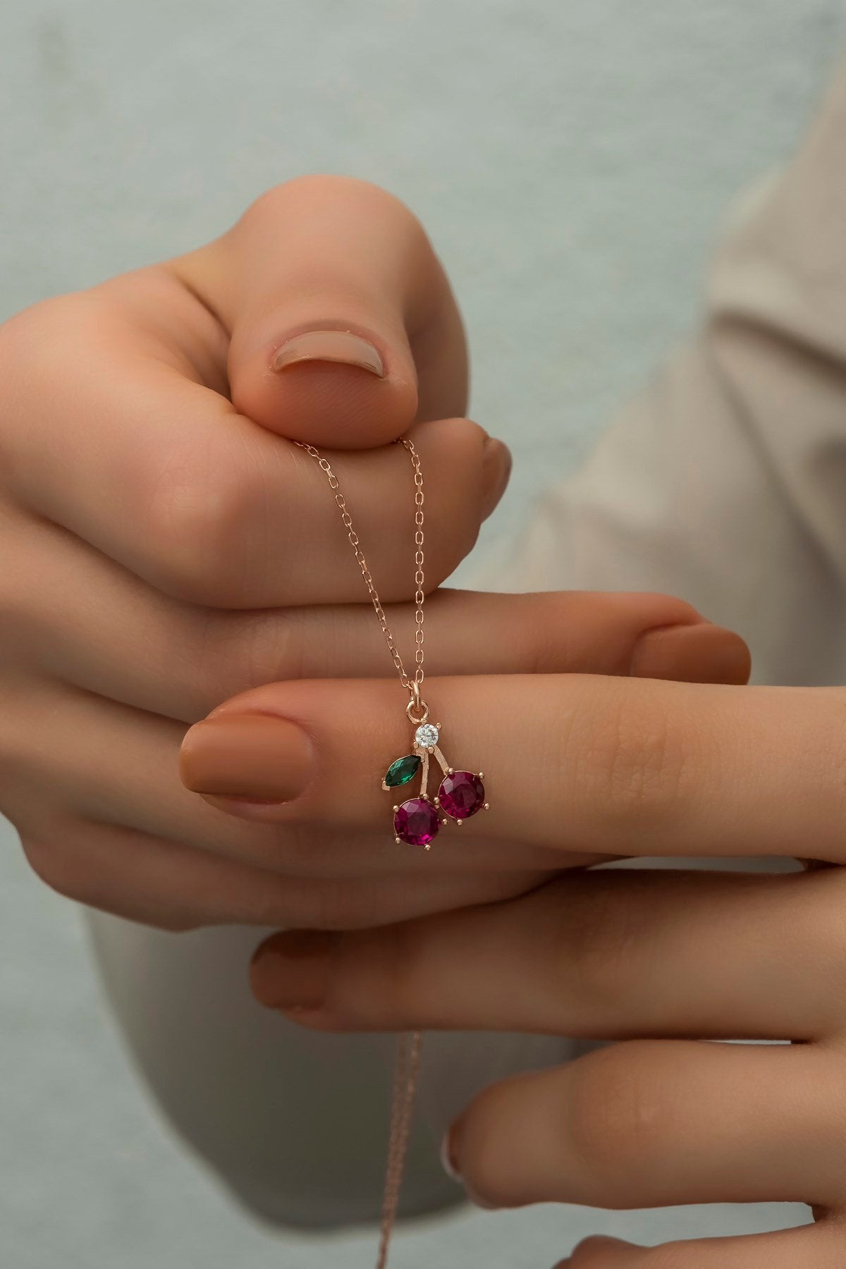 Cherry Rose Zircon Stone Necklace - ARTSY SILVER