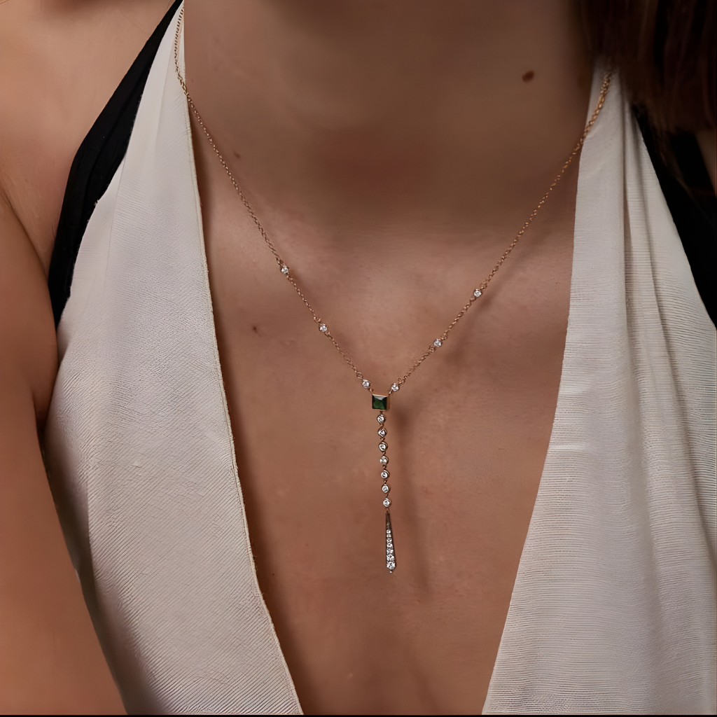 Created Emerald Lariat Necklace