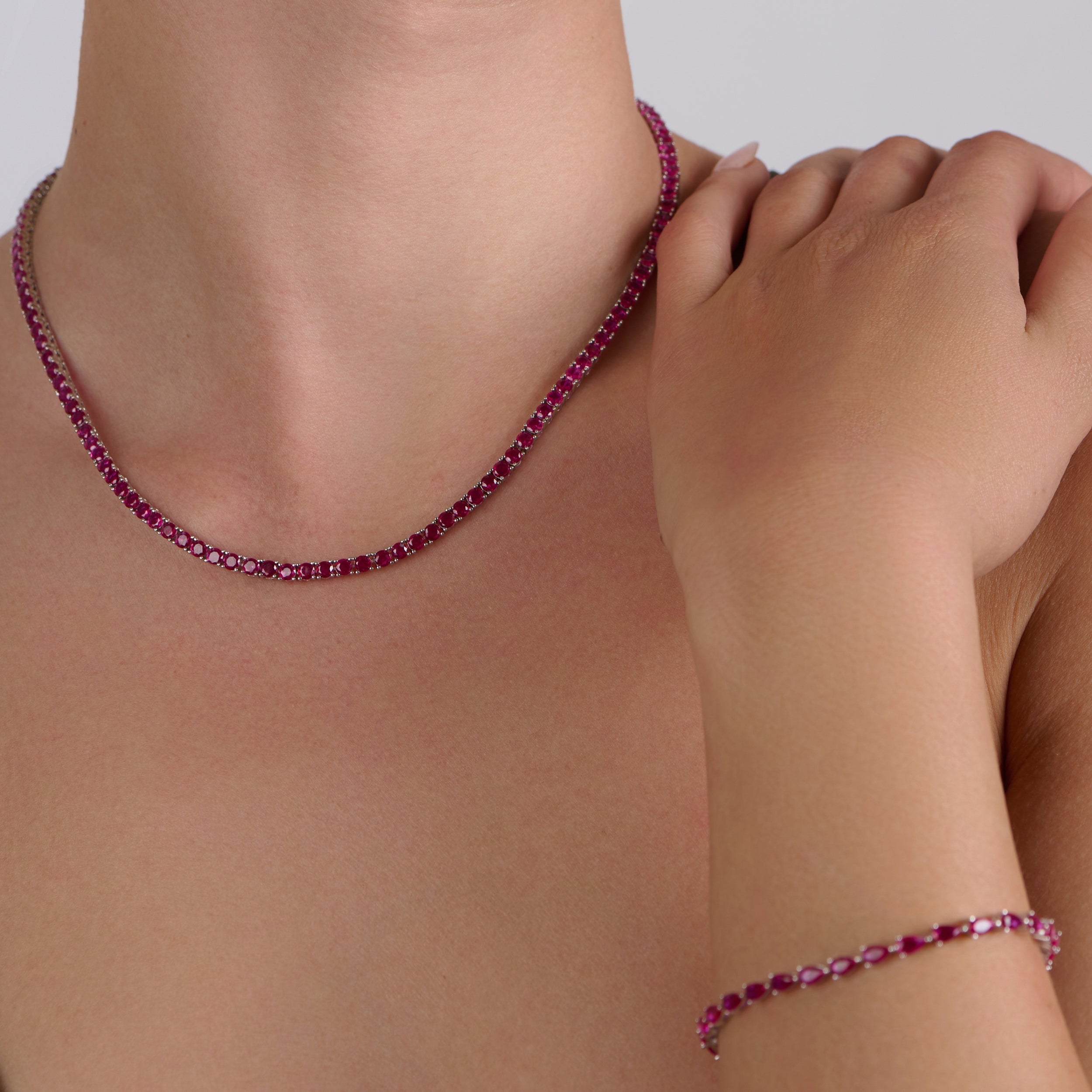 Crimson Radiance Tennis Necklace & Bracelet Set