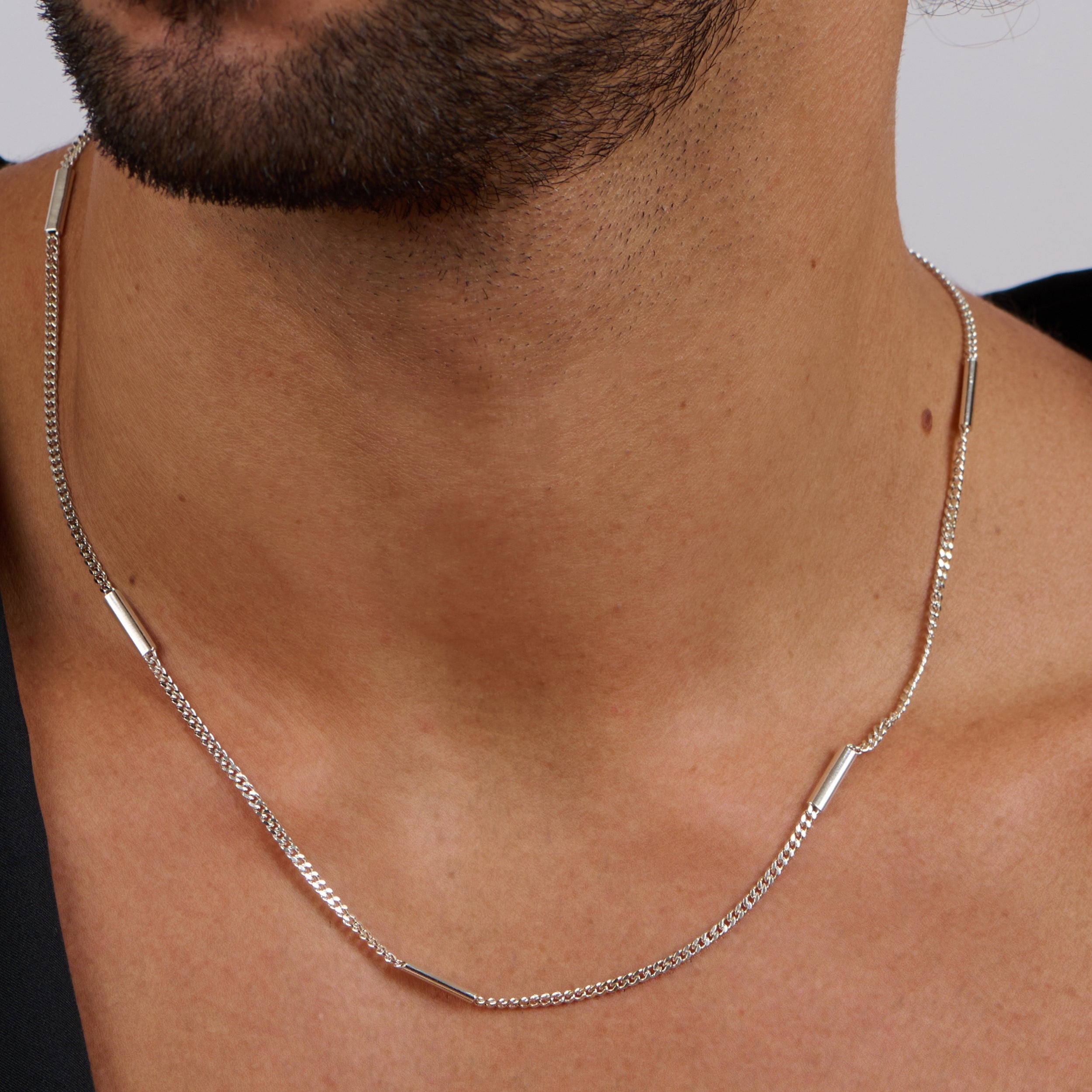 Curb Blocks Silver Chain