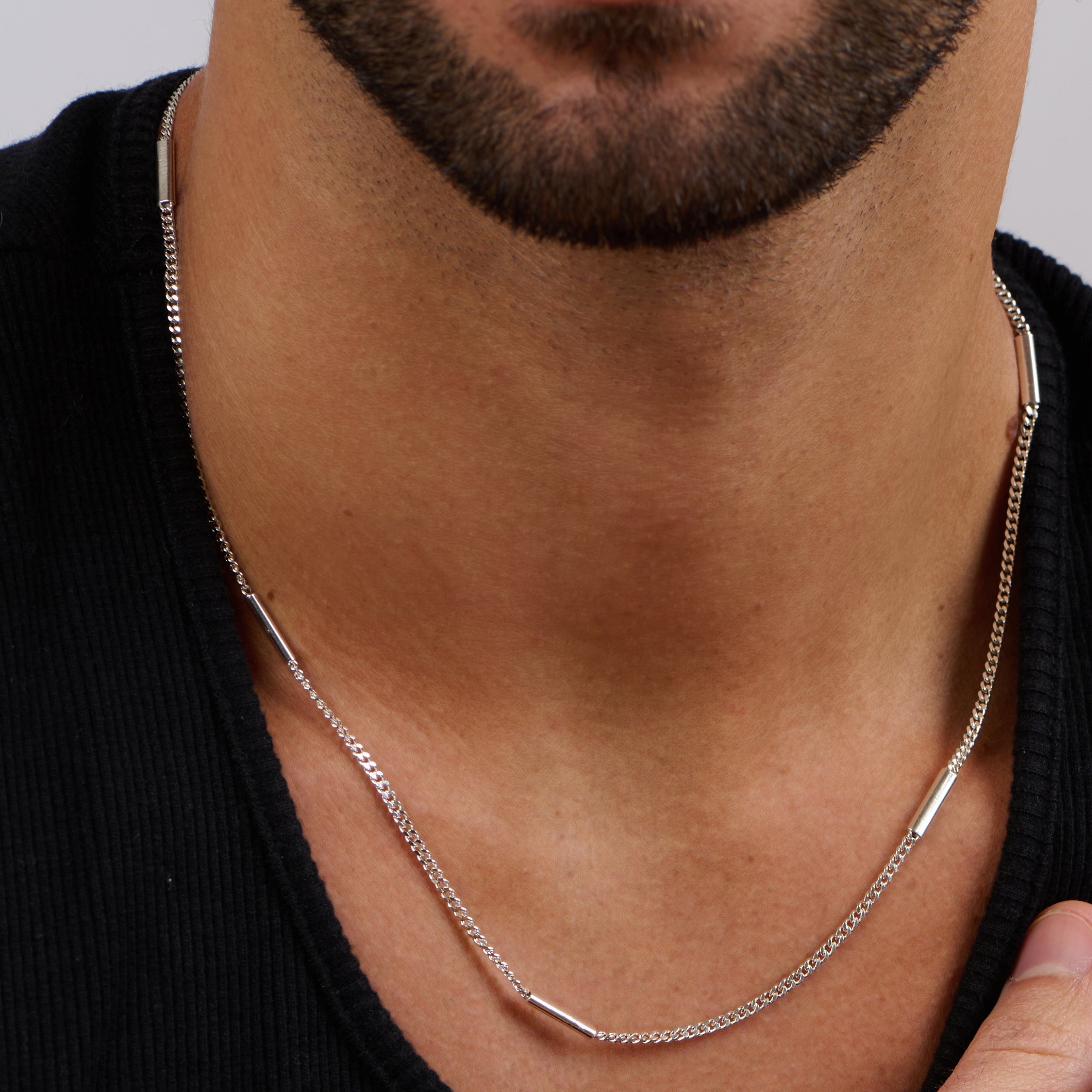 Curb Blocks Silver Chain