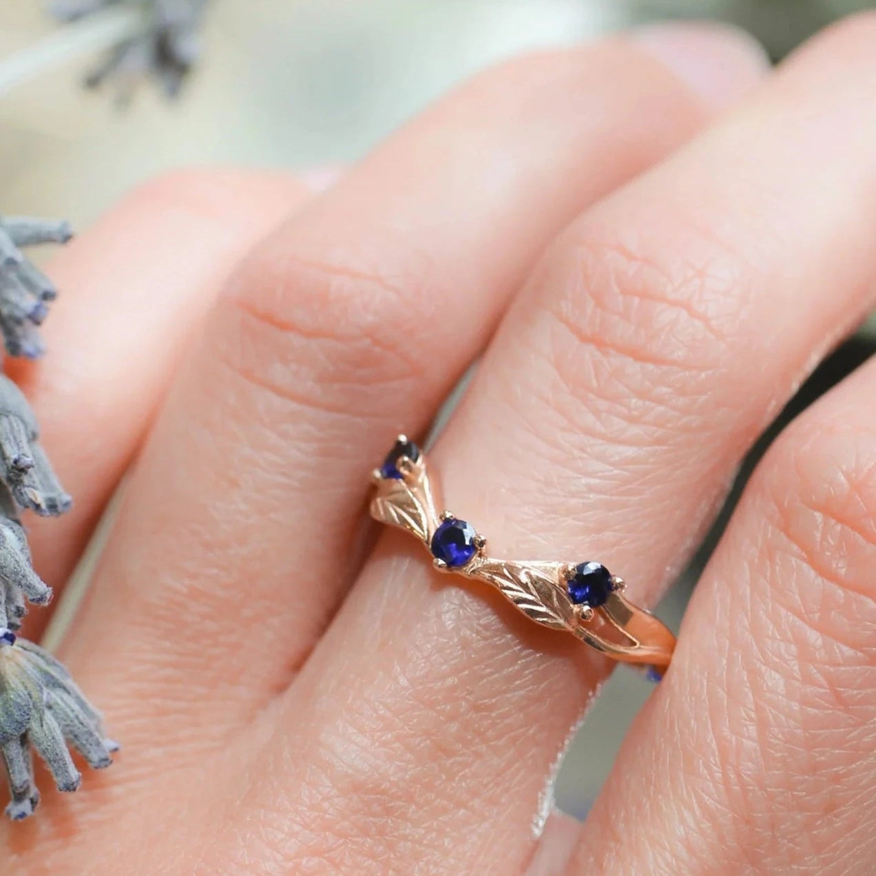 Curved Blue Sapphire Stone Band - ARTSY SILVER