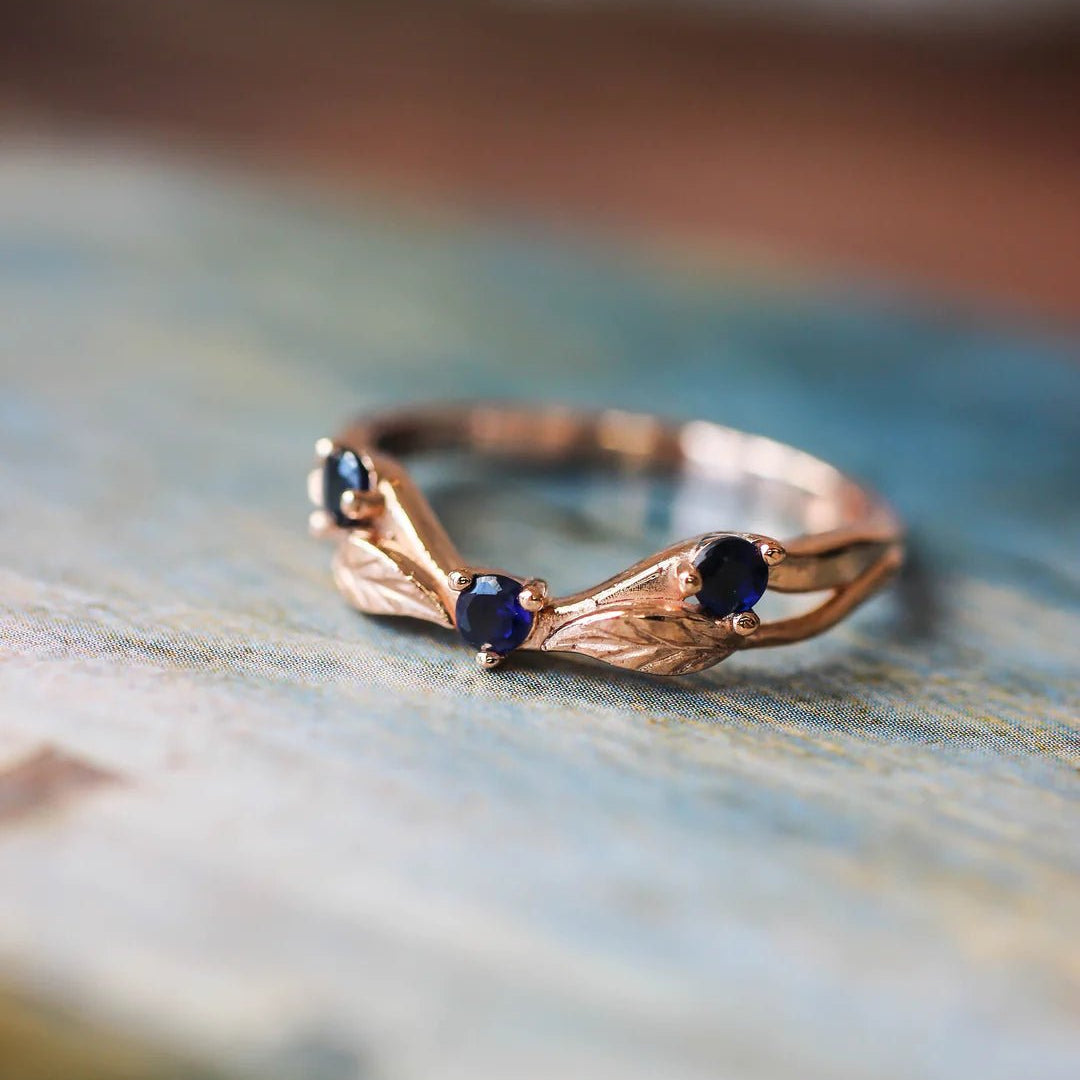 Curved Blue Sapphire Stone Band - ARTSY SILVER