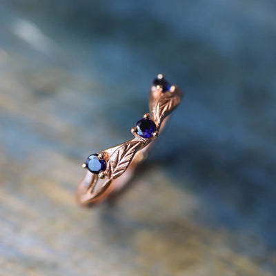 Curved Blue Sapphire Stone Band - ARTSY SILVER