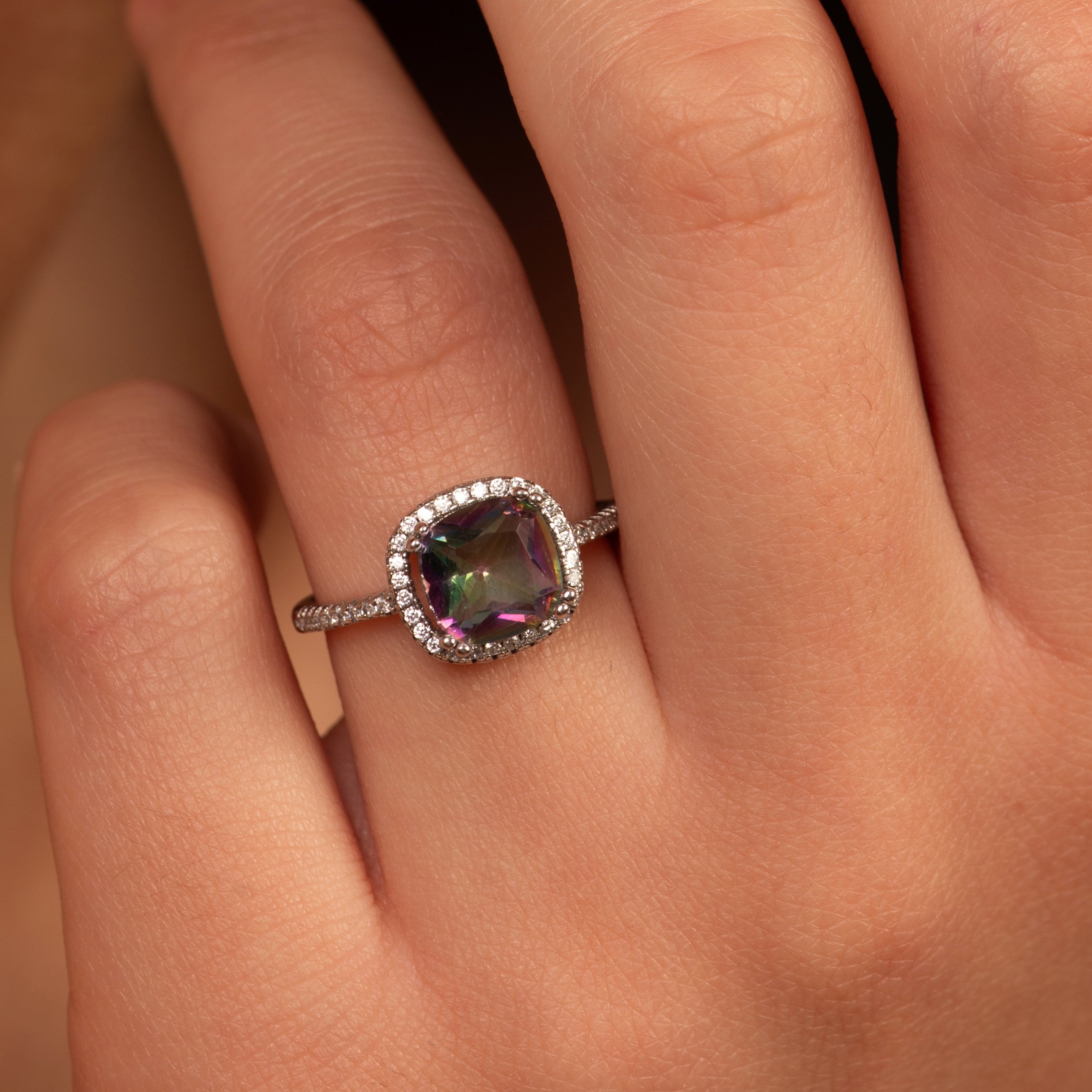 Cushion Cut Mystic Topaz Ring