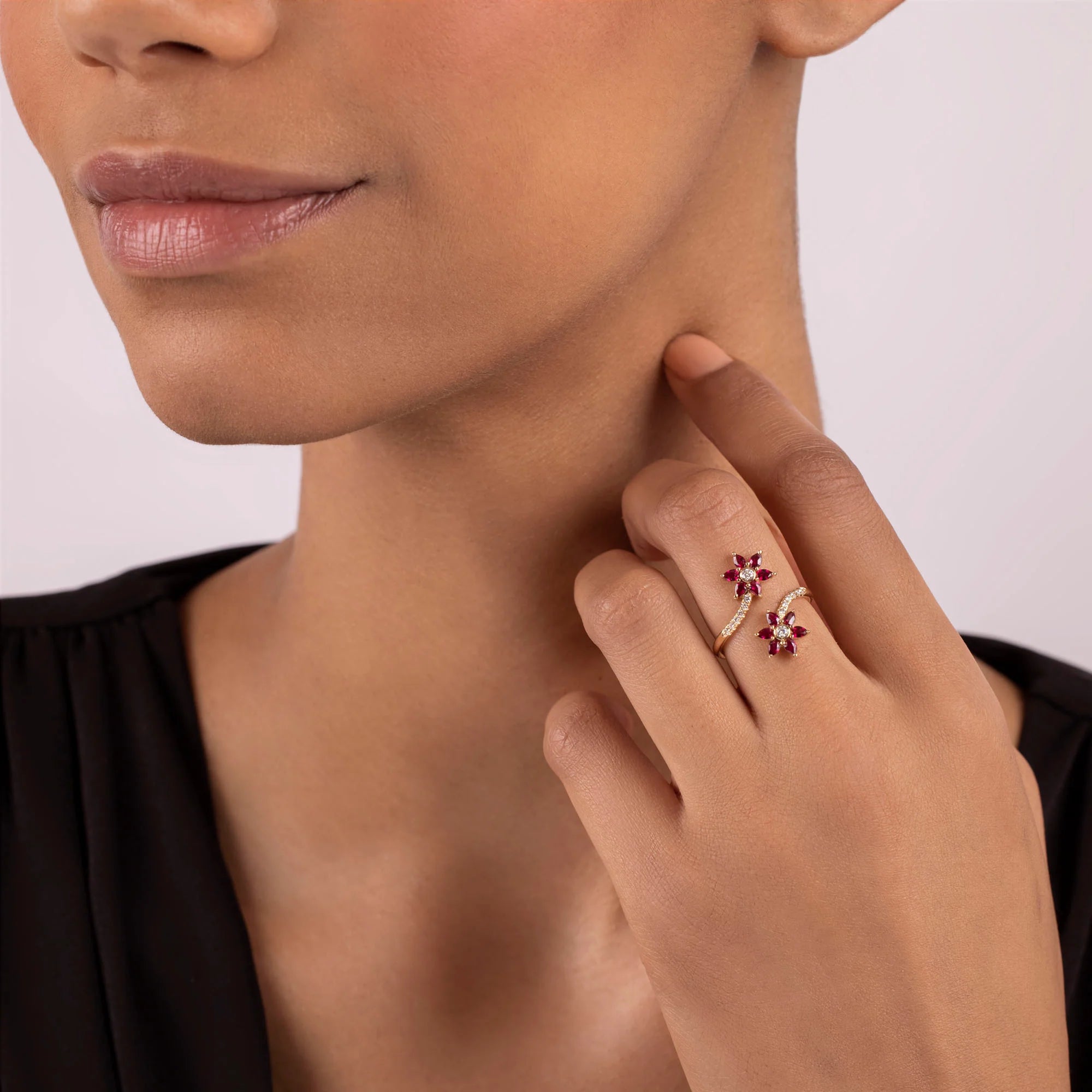 Daffodil Garden Ruby Ring - ARTSY SILVER