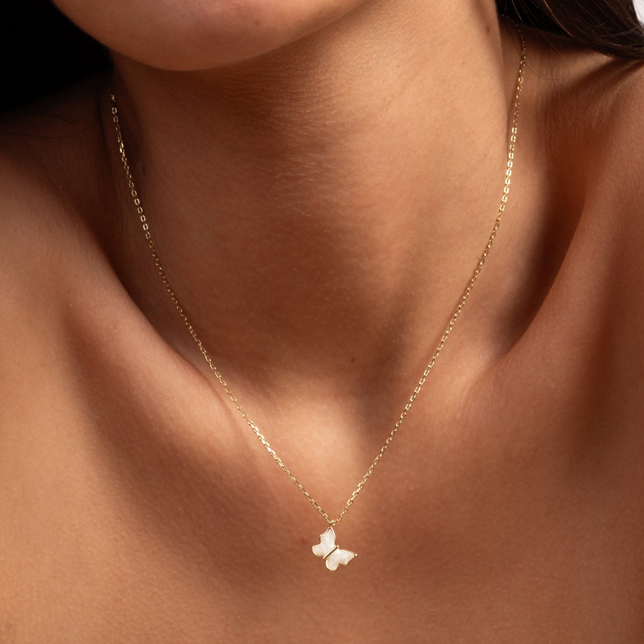 Dainty White Enamel Butterfly Necklace