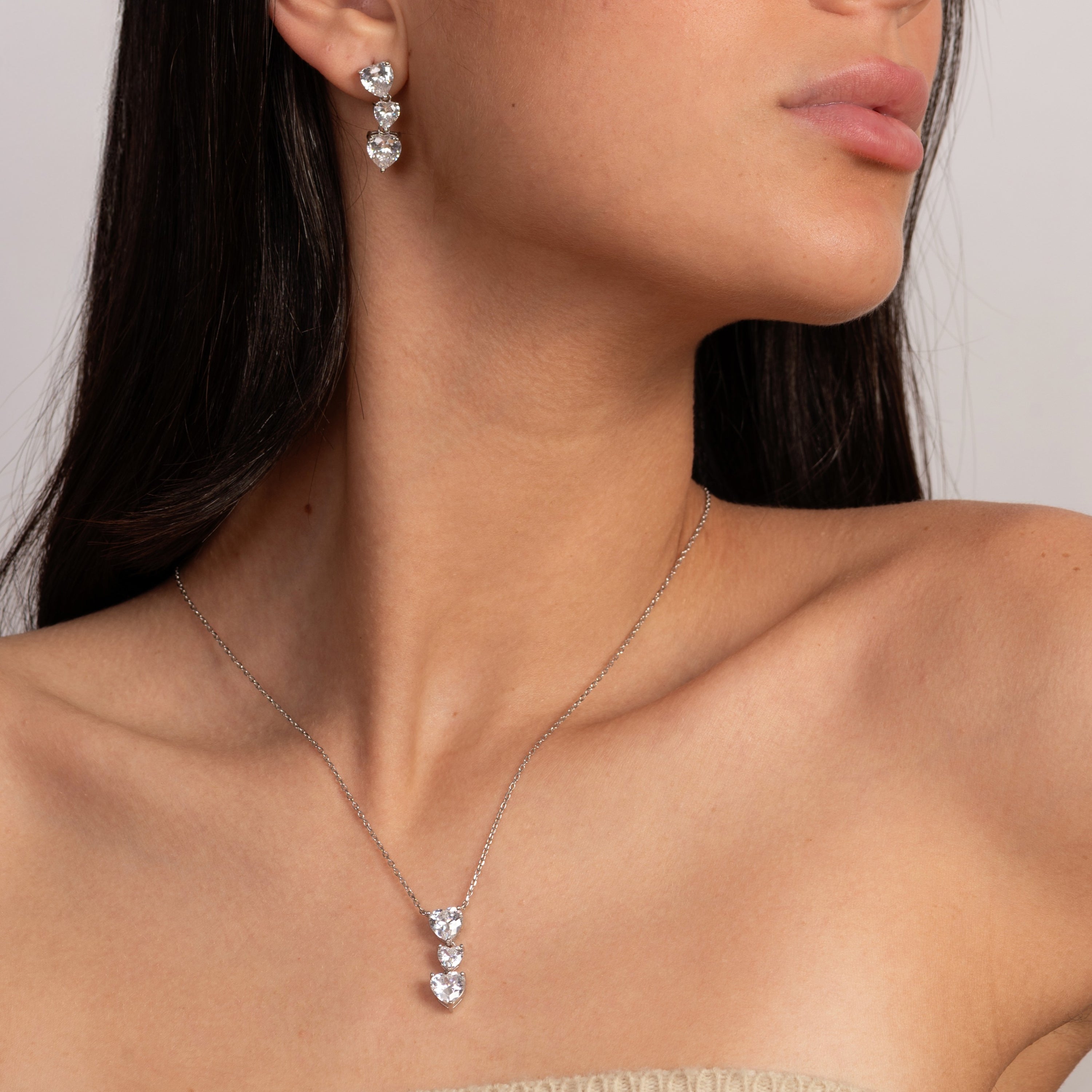Deeply In Love Heart Zircon Necklace & Earring Set