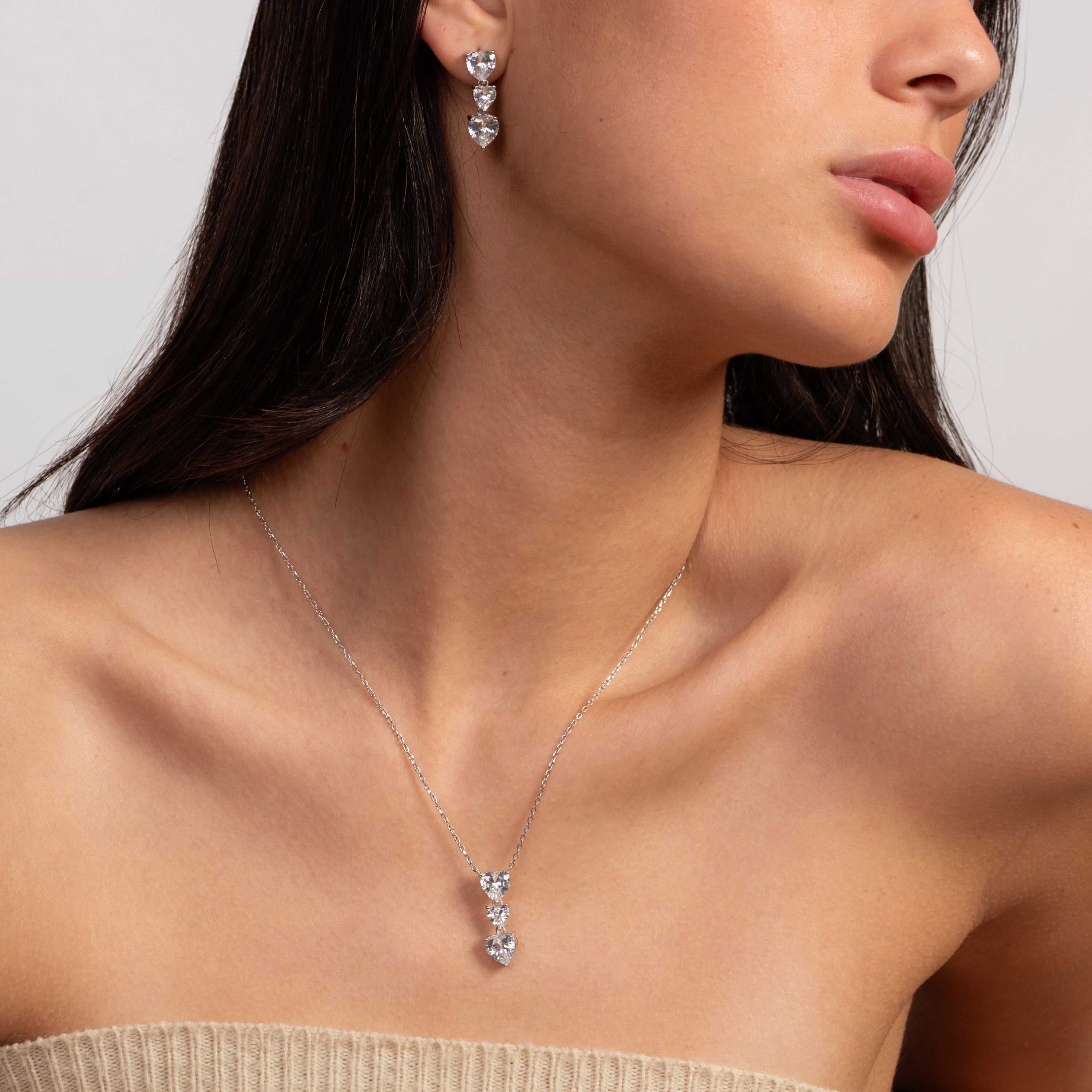 Deeply In Love Heart Zircon Necklace & Earring Set