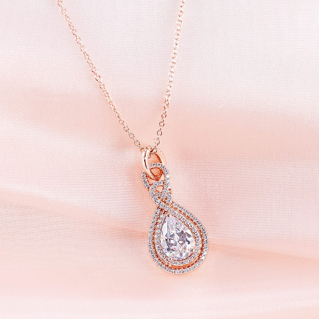 Drop Zircon Stone Necklace Rose Gold Plating