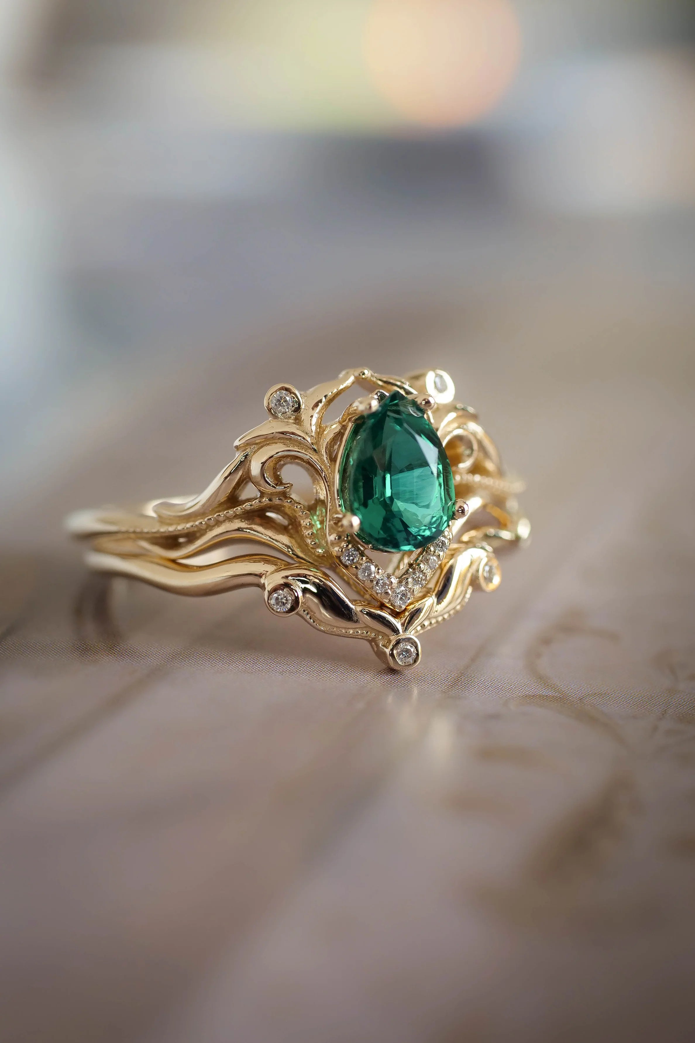 Emerald gold plated top ring