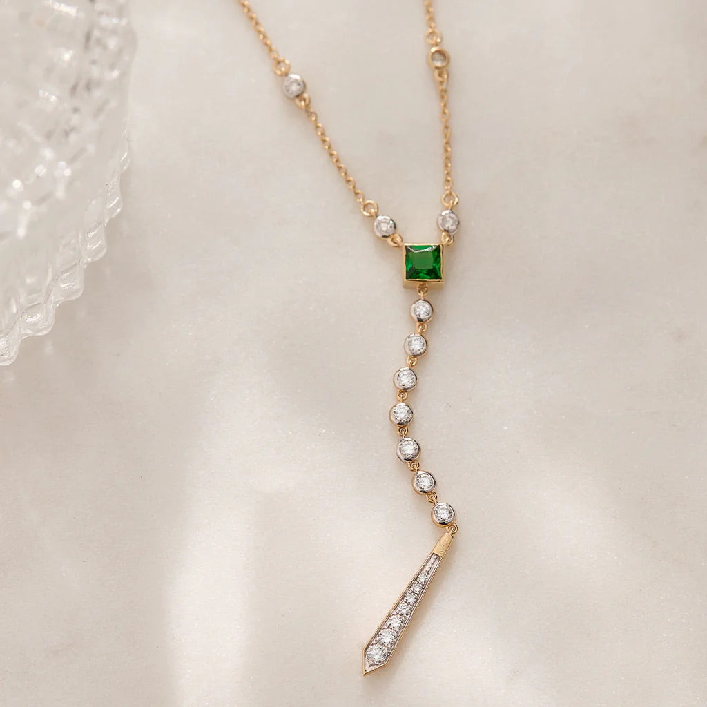 Created Emerald Lariat Necklace