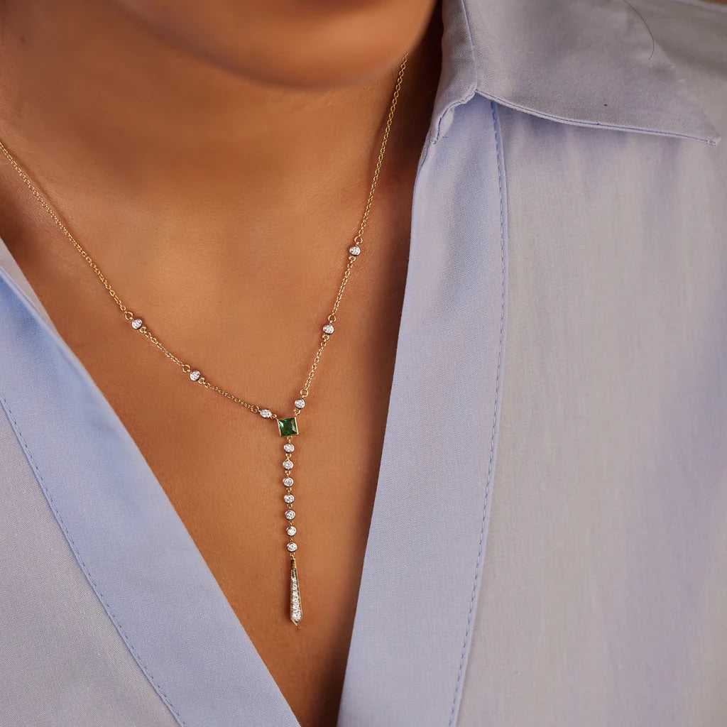 Created Emerald Lariat Necklace
