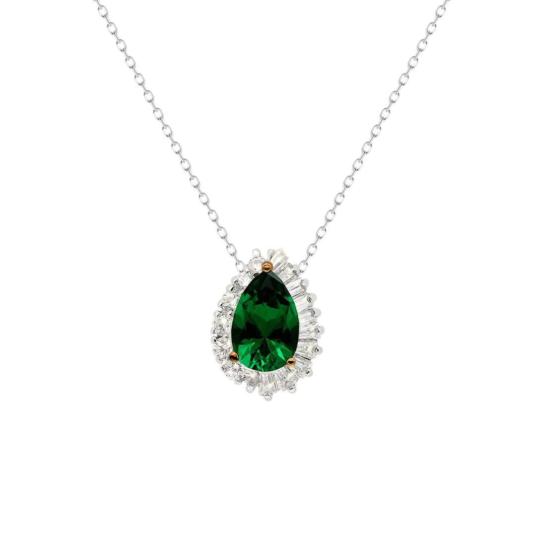 Emerald And Baguette Stones Necklace - ARTSY SILVER