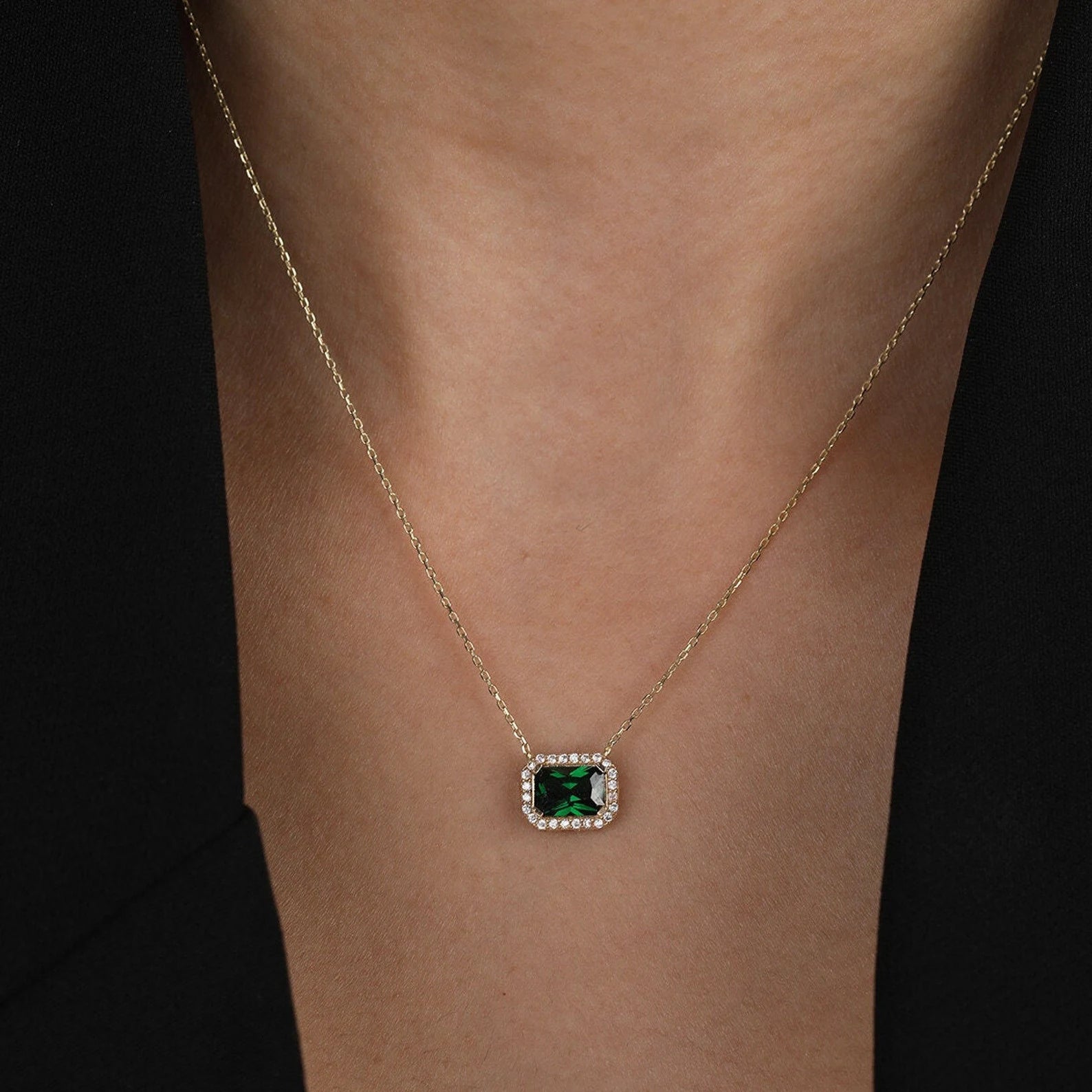 Emerald STONE Necklace GOLD PLATEWD