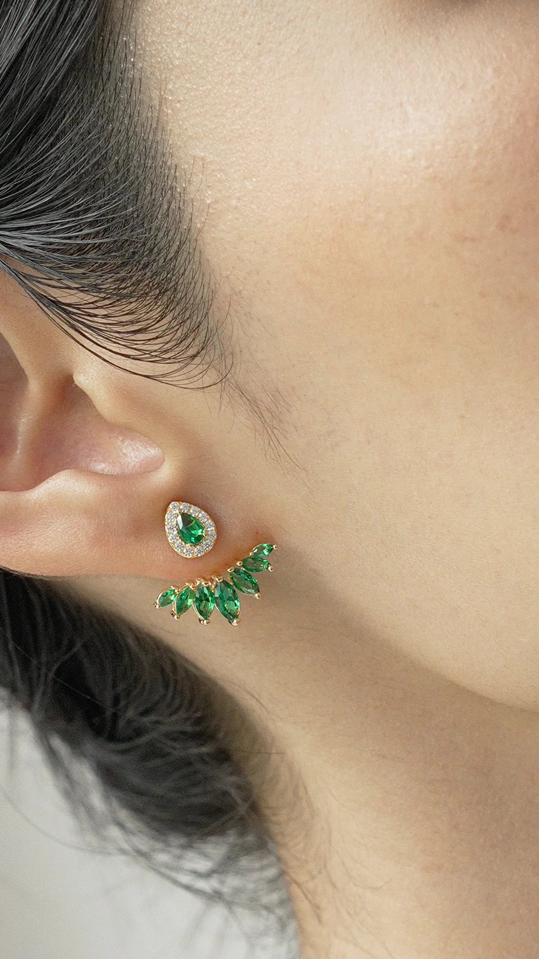 Emerald Stone Ear Jackets - ARTSY SILVER