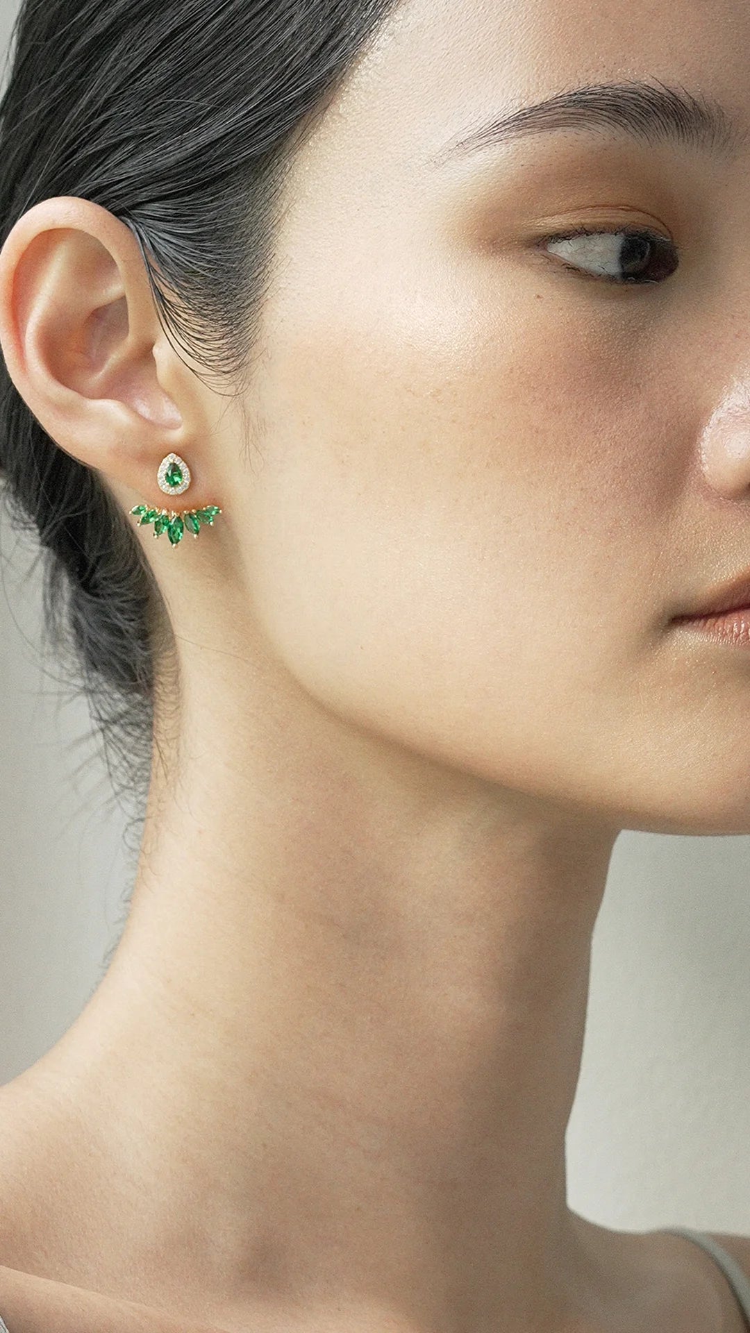 Emerald Stone Ear Jackets - ARTSY SILVER
