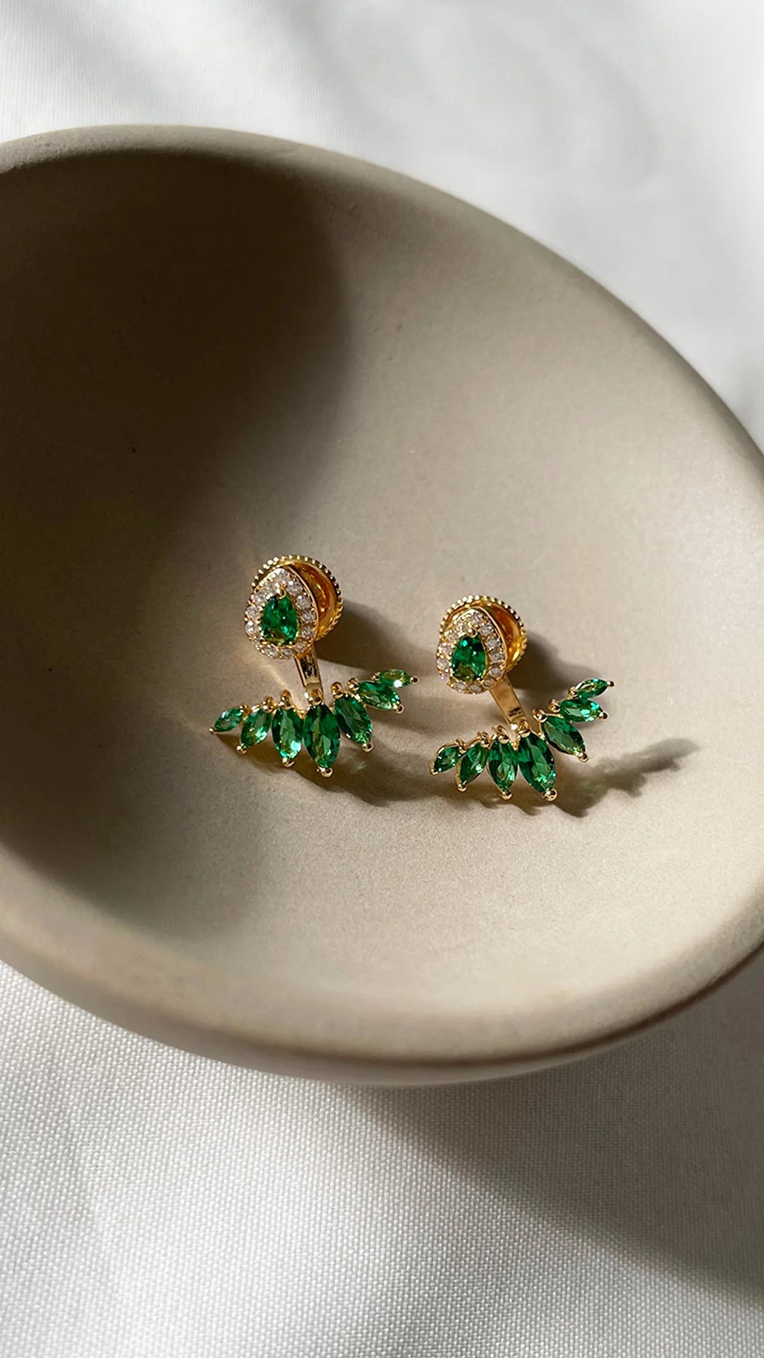Emerald Stone Ear Jackets - ARTSY SILVER