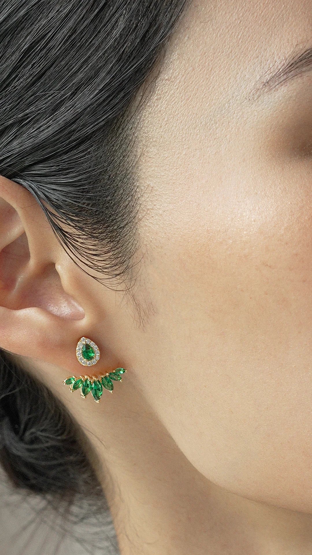 Emerald Stone Ear Jackets - ARTSY SILVER