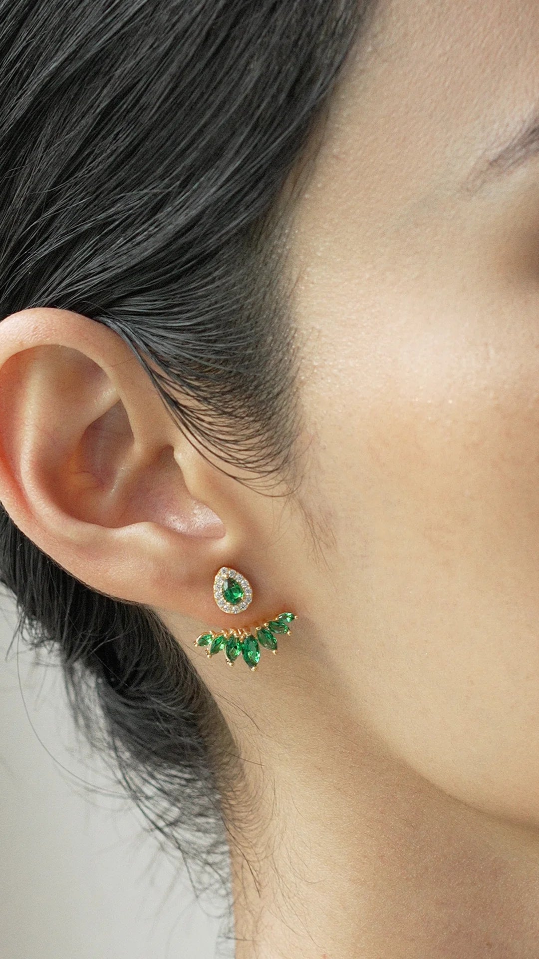Emerald Stone Ear Jackets - ARTSY SILVER