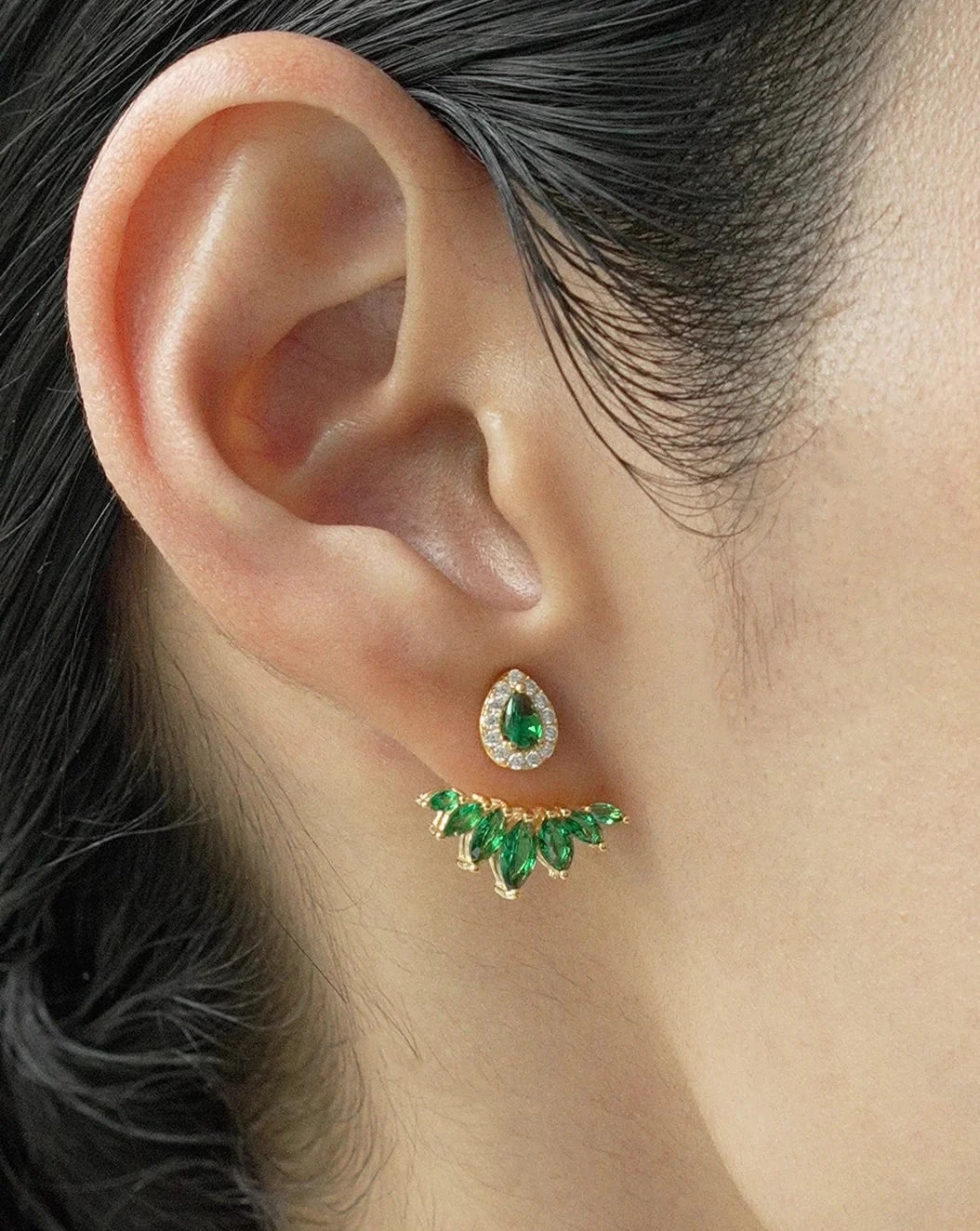 Emerald Stone Ear Jackets - ARTSY SILVER