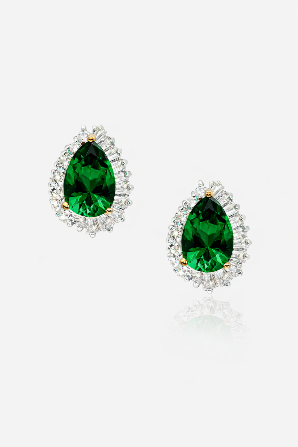 Emerald & Baguette Stones Pear Earrings