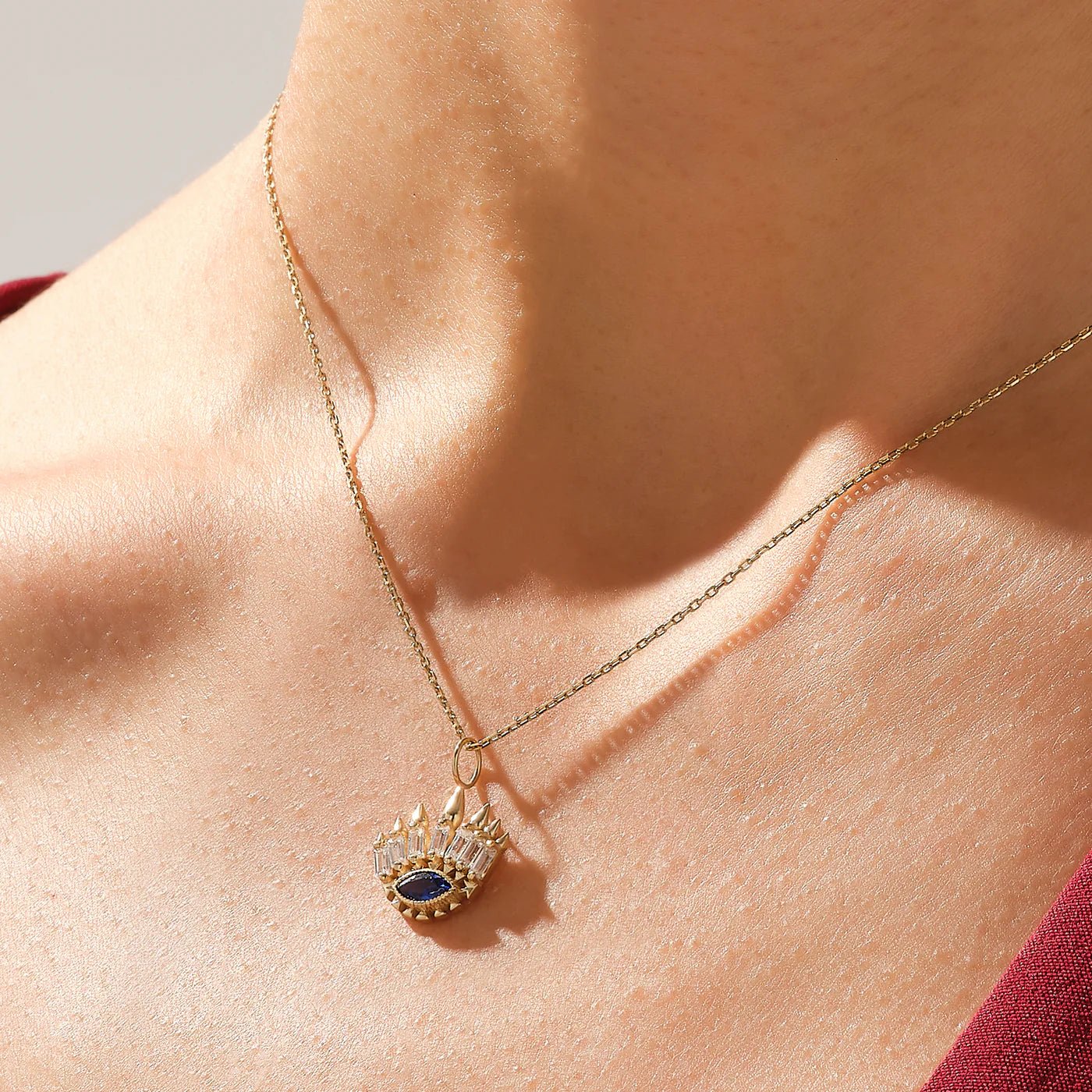Eye - Conic Blue Sapphire Necklace - ARTSY SILVER